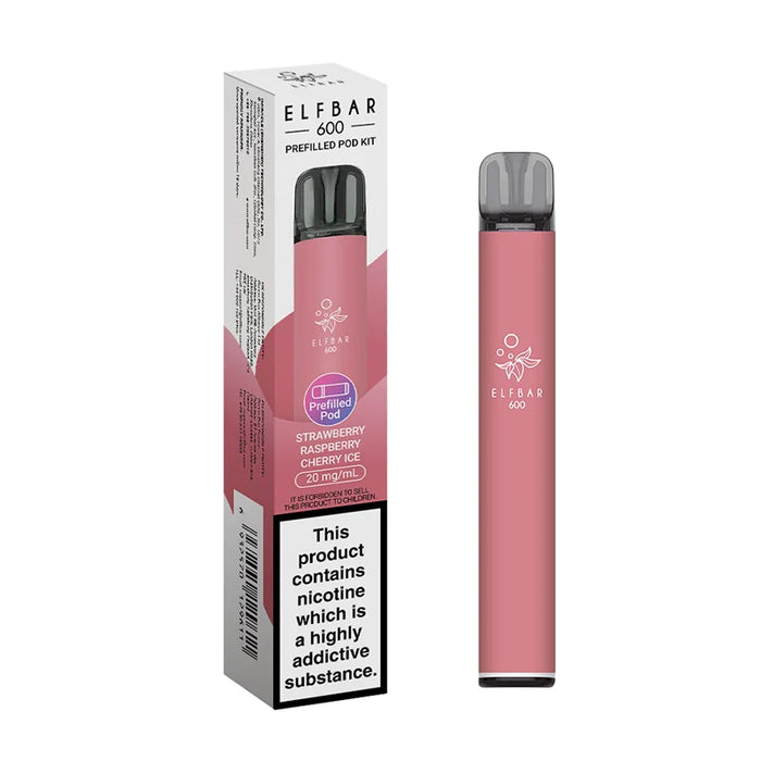 Strawberry Raspberry Cherry Elf Bar 600 Puffs Reusable Vape Pod Ki