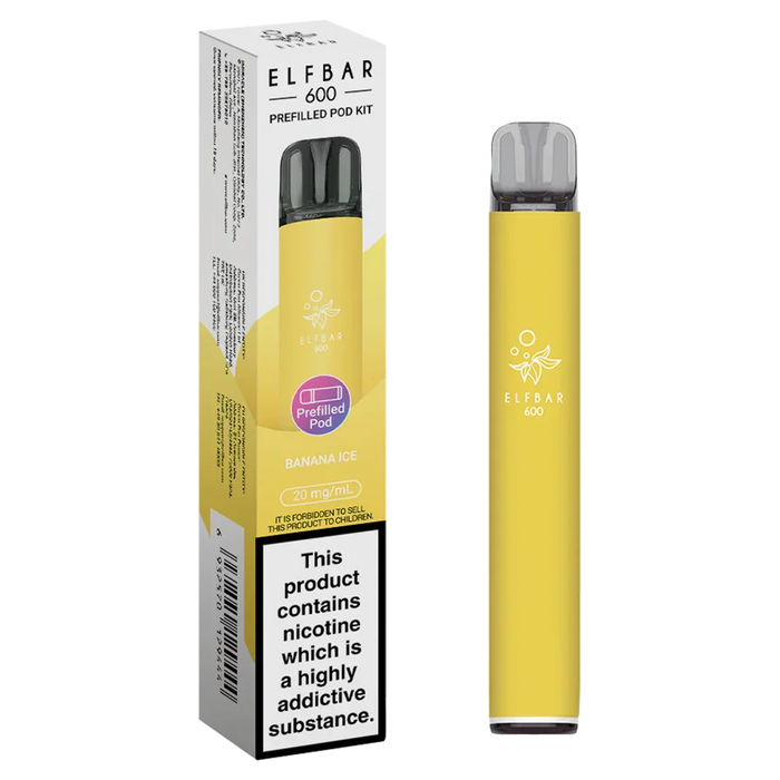 Banana Ice Elf Bar 600 Puffs  20mg Reusable Vape Pod Kit