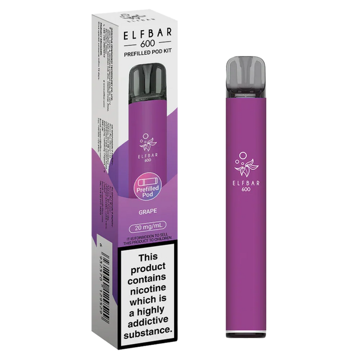 Grape Elf Bar 600 Puffs  20mg Reusable Vape Pod Kit