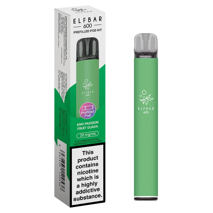 Kiwi Passionfruit Guava Elf Bar 600 Puffs  20mg Reusable Vape Pod Kit
