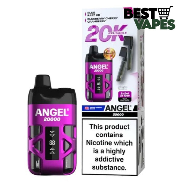 Vapes Bar Angel 20000 Puffs Prefilled Pod Kit | BEST PRICE Blue Razz Gummy Bear / Blueberry Cherry Cranberry DISPOSABLE